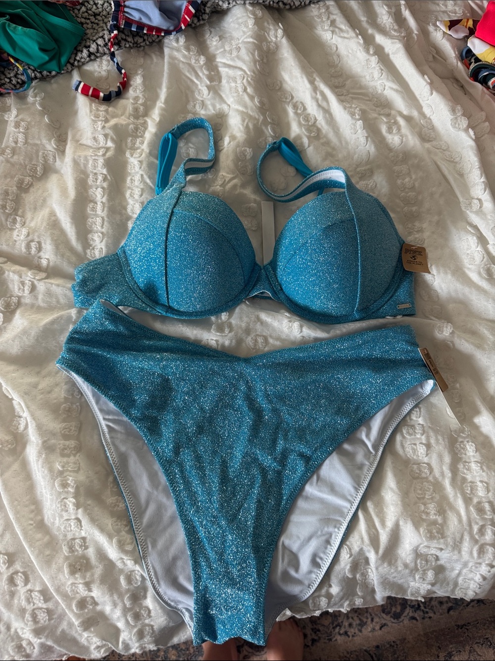 PINK Victoria's Secret Shimmery Teal Blue Bikini Set - Picture 1 of 3